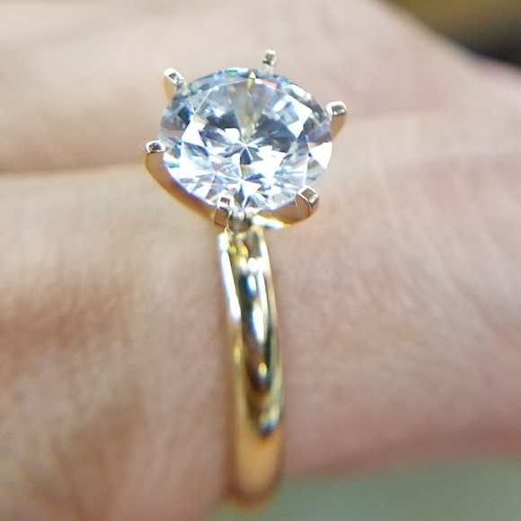 NeW 14k Solid Yellow Gold 3ct Round Engagement Ring - Picture 4 of 9